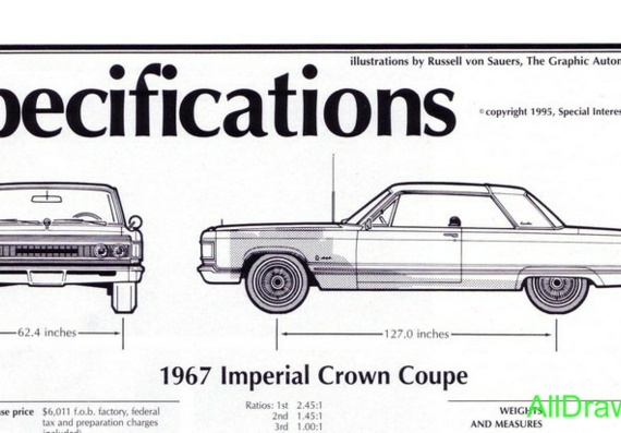 Chrysler Imperial Crown coupe (1967) (Крайслер Империал Краун Купе (1967)) - чертежи (рисунки) автомобиля